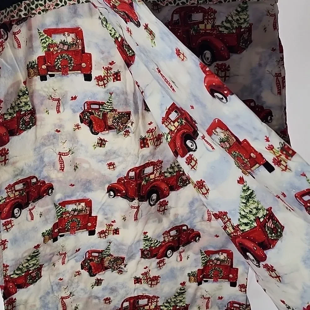 Set Of 2 Red Truck & Snowman Holly Trimmed Pillowcases